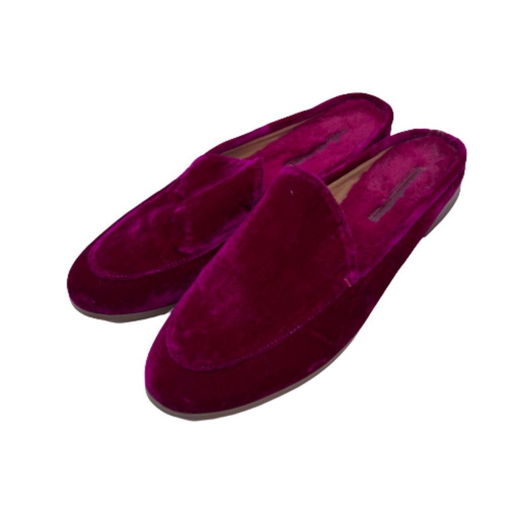 Banana Republic Velvet and Faux Fur Purple Mules Slides Size 9